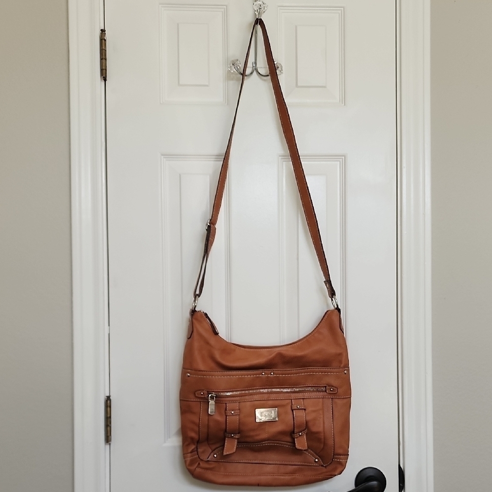 BOC Born Concepts Feaux Leather Brown Tan Silver Accent Crossbody​​​​
